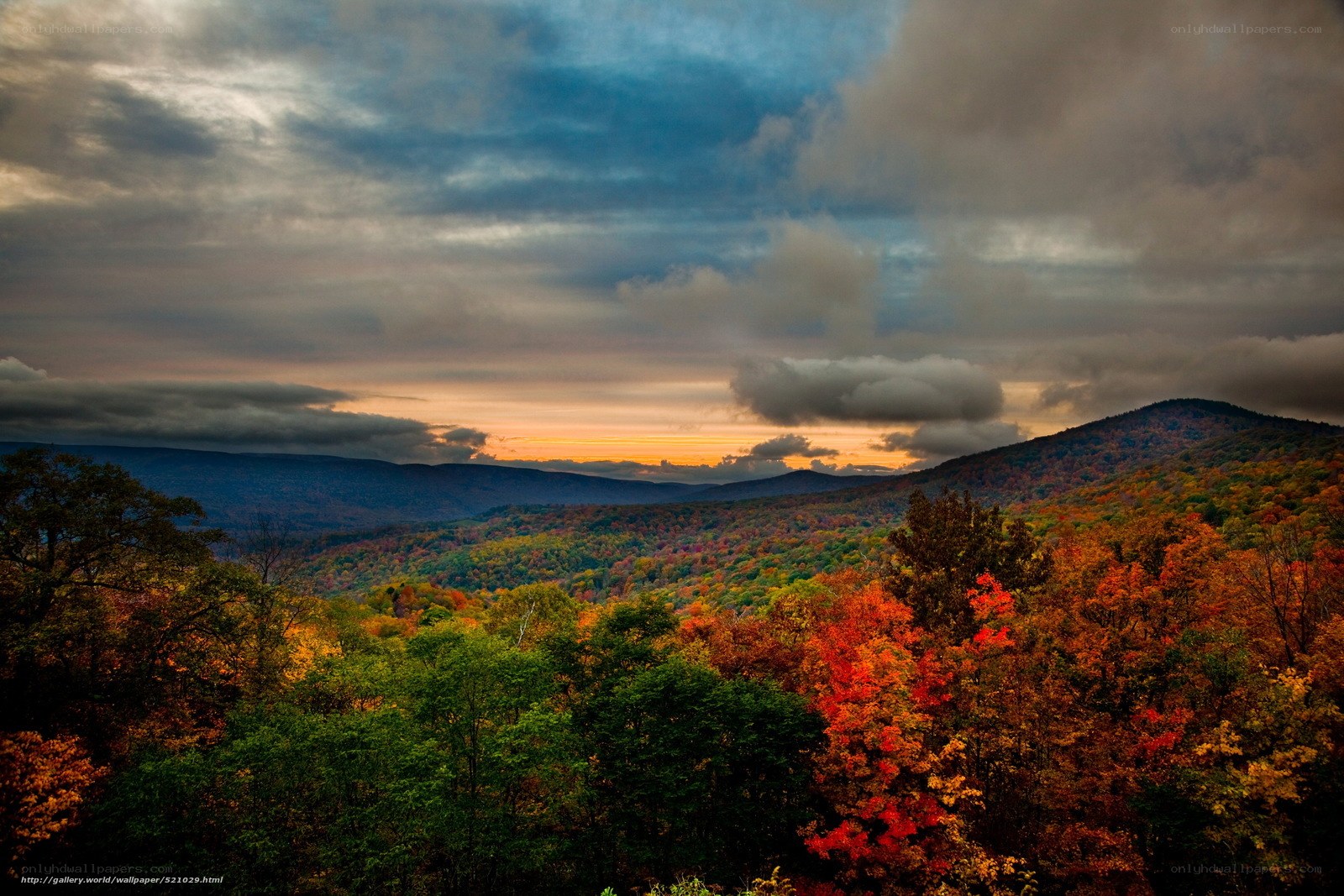 Autumn mountain landscape at sunset