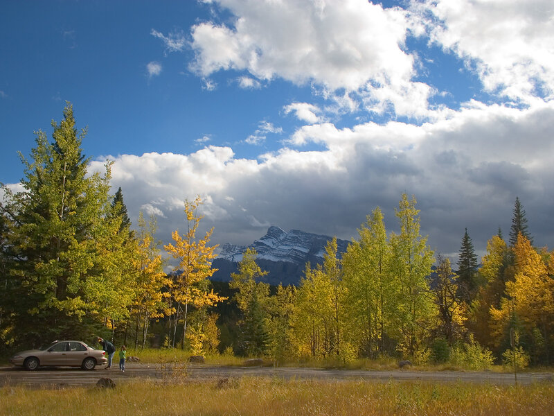 Autumn mountain landscape with car
