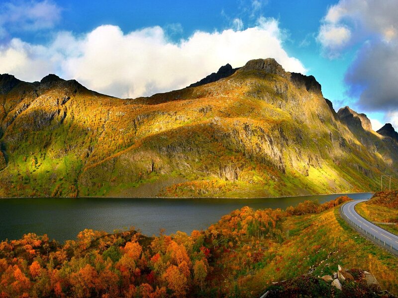 Autumn mountain landscape with lake