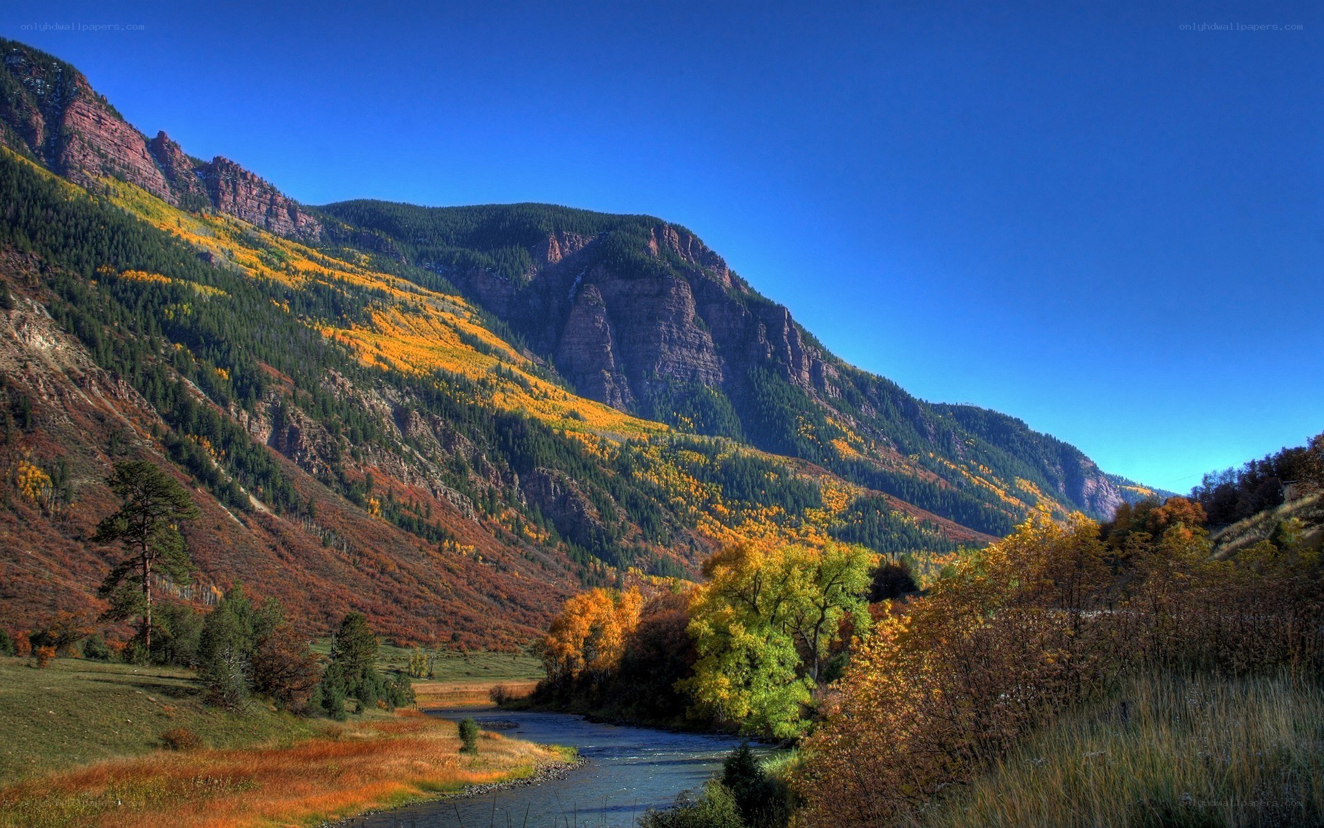 Autumn mountain river landscape