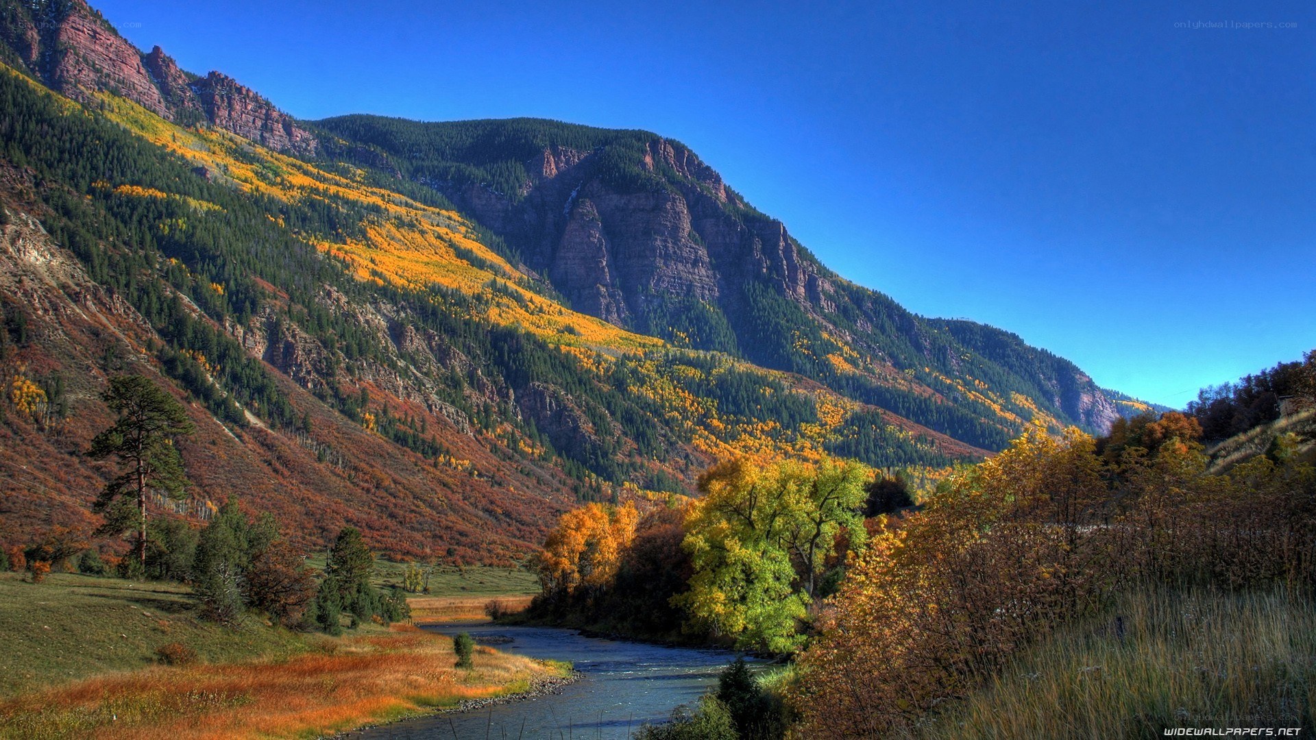 autumn mountain river landscape