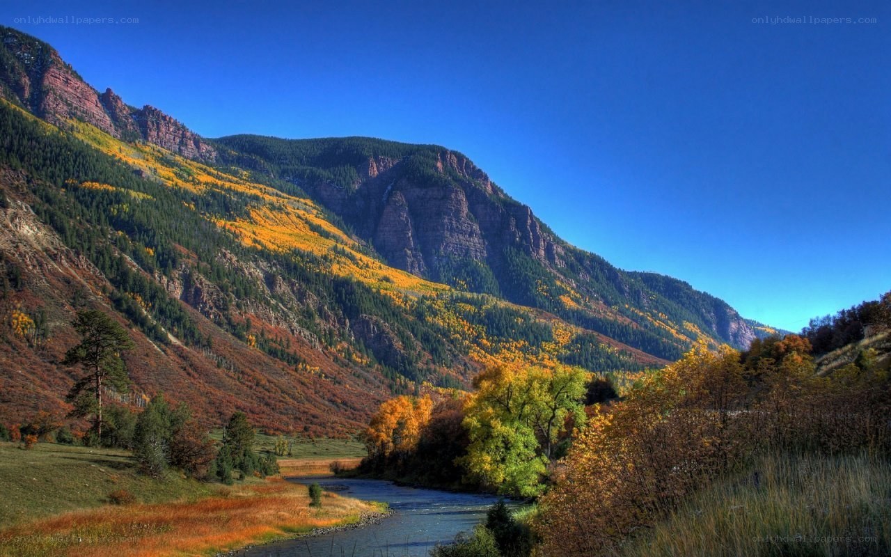 autumn mountain river landscape