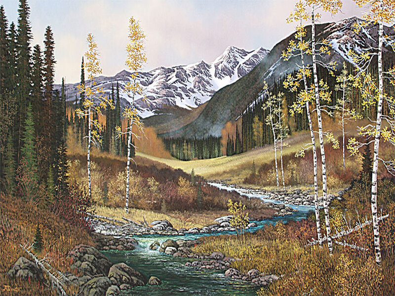 Autumn mountain stream landscape