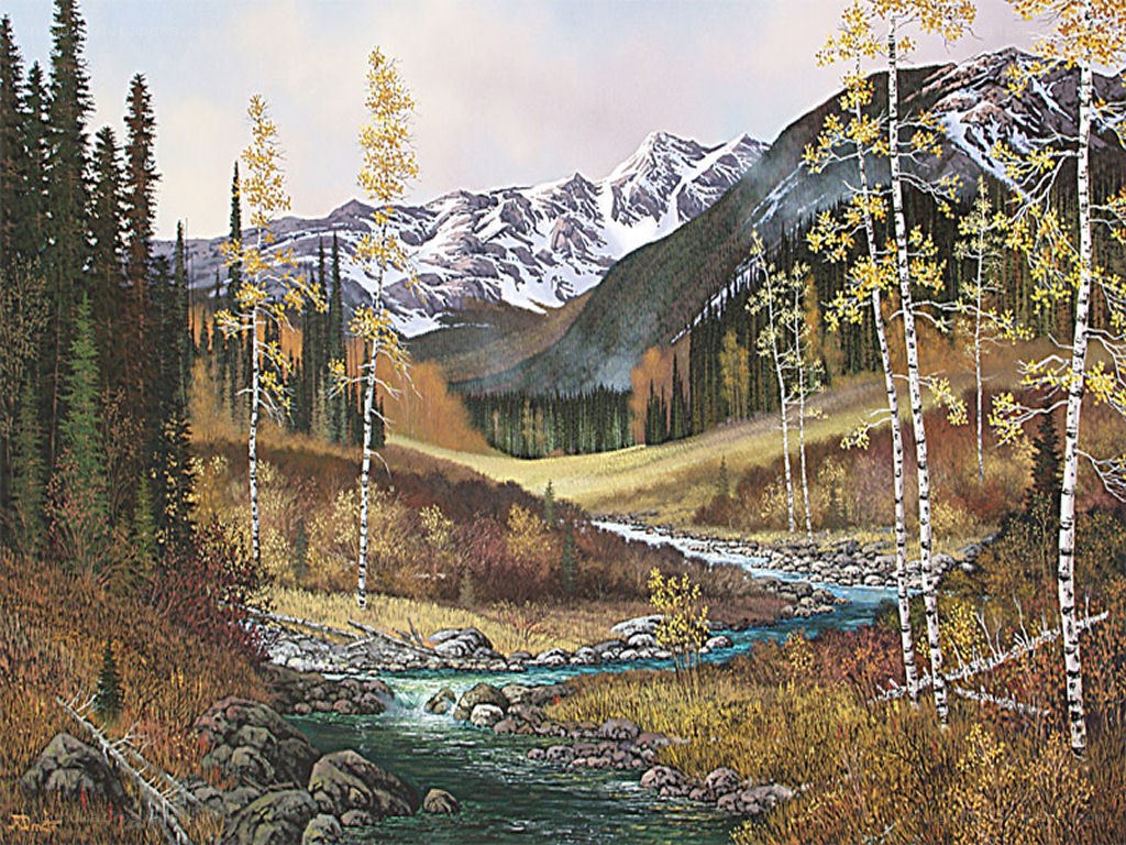 Autumn mountain stream landscape