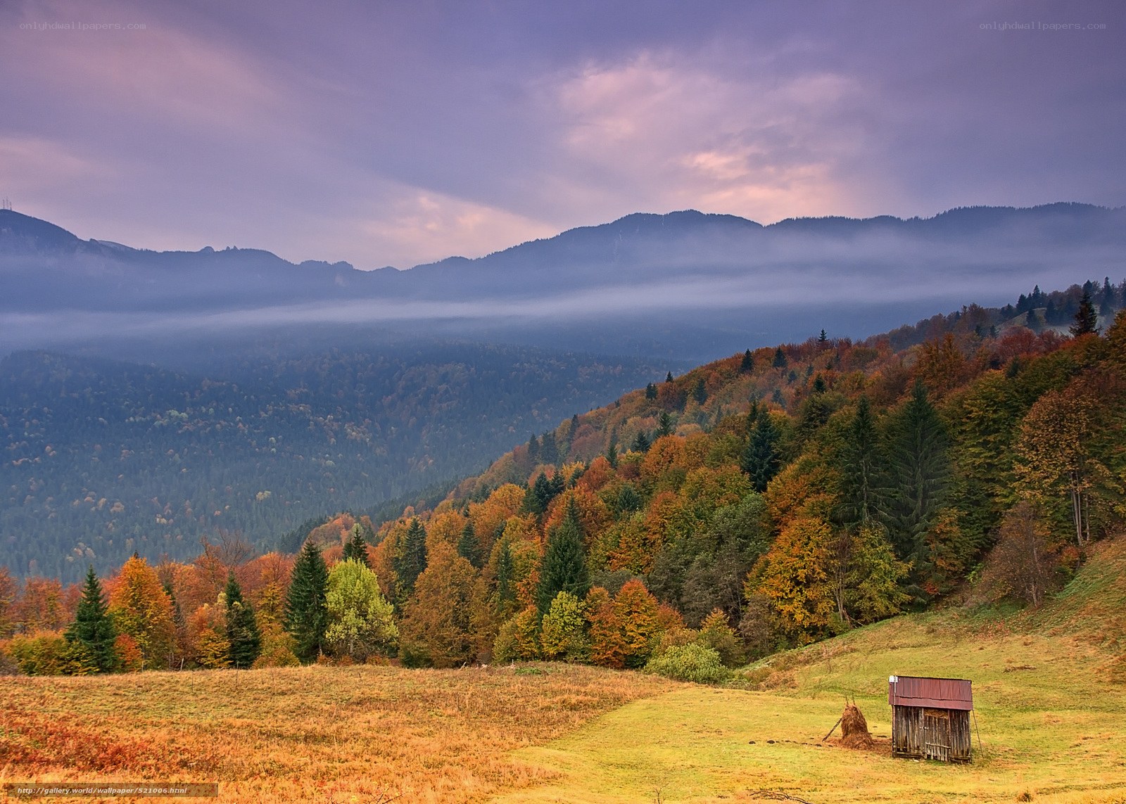 Autumn mountain valley at dawn