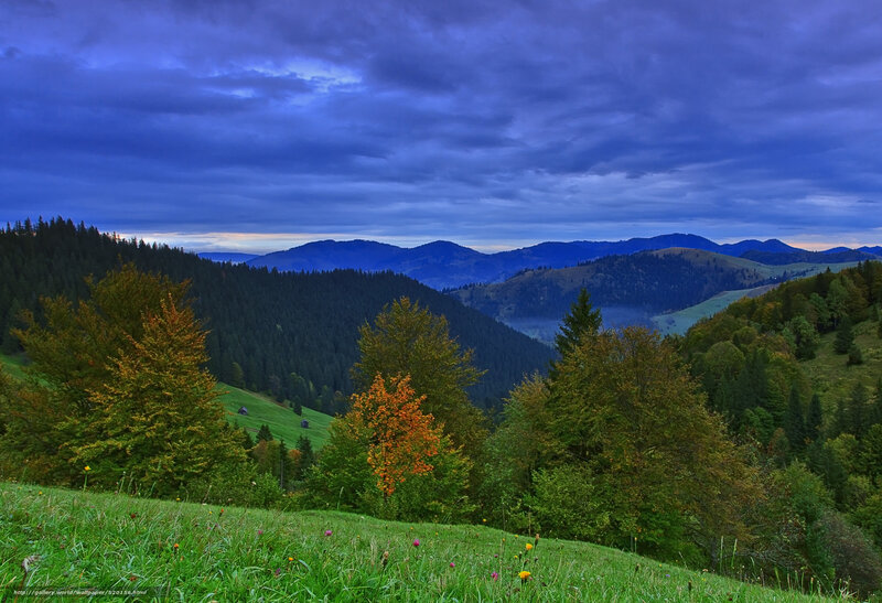 Autumn Mountain Valley — Blue, Serene, Sunset