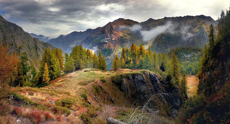 Autumn Mountain Valley — Green, Dramatic, Photograph