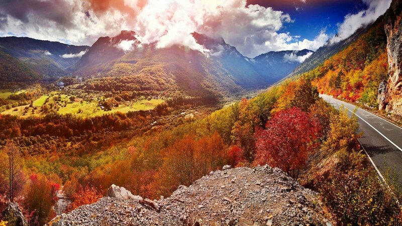 Autumn Mountain Valley — Red, Dramatic