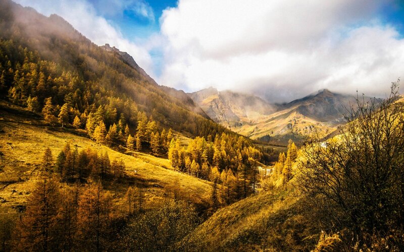 Autumn Mountain Valley — Yellow, Serene