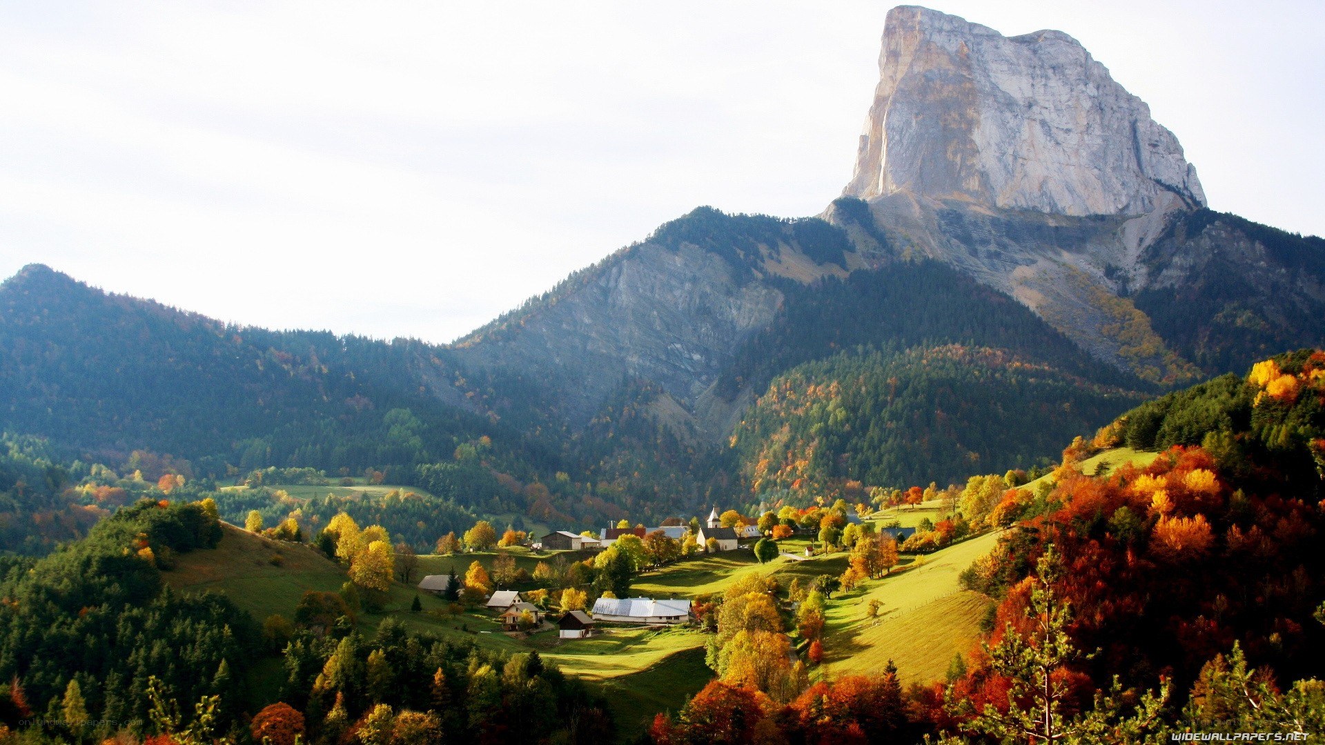 Autumn mountain village landscape
