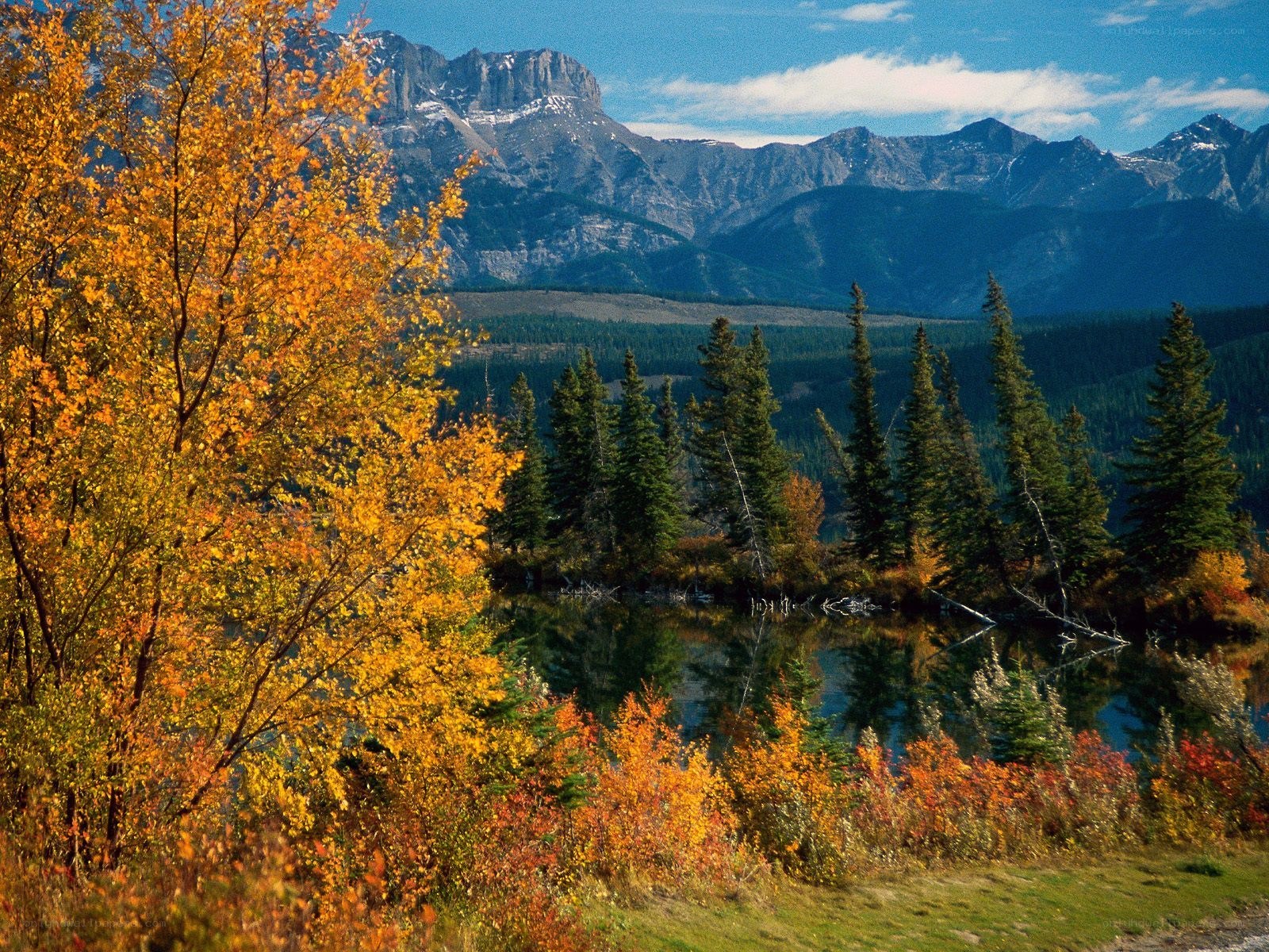 Autumn mountains and lake