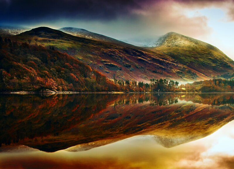 Autumn Mountains and Lake — Brown