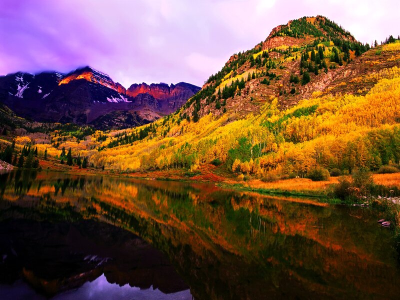 Autumn Mountains and Lake — Yellow, Serene, Sunset