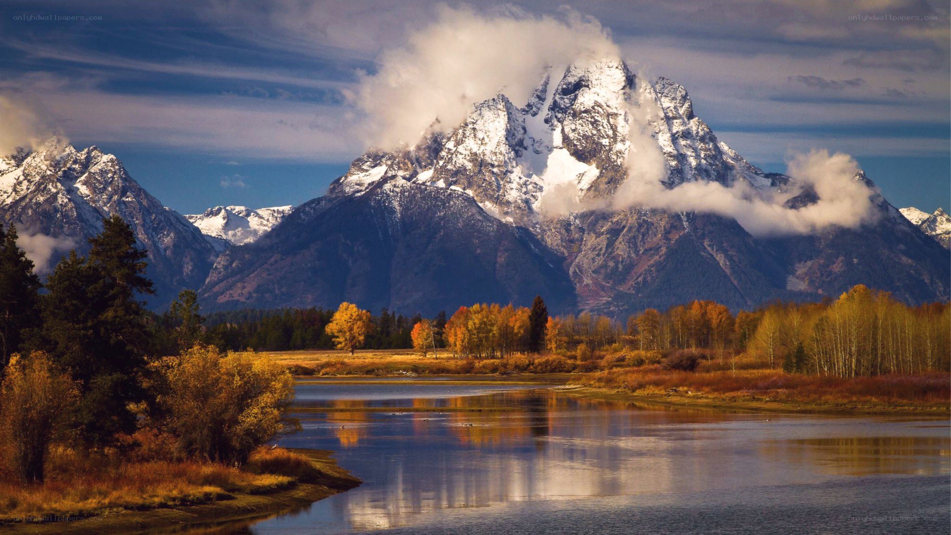 Autumn mountains and river