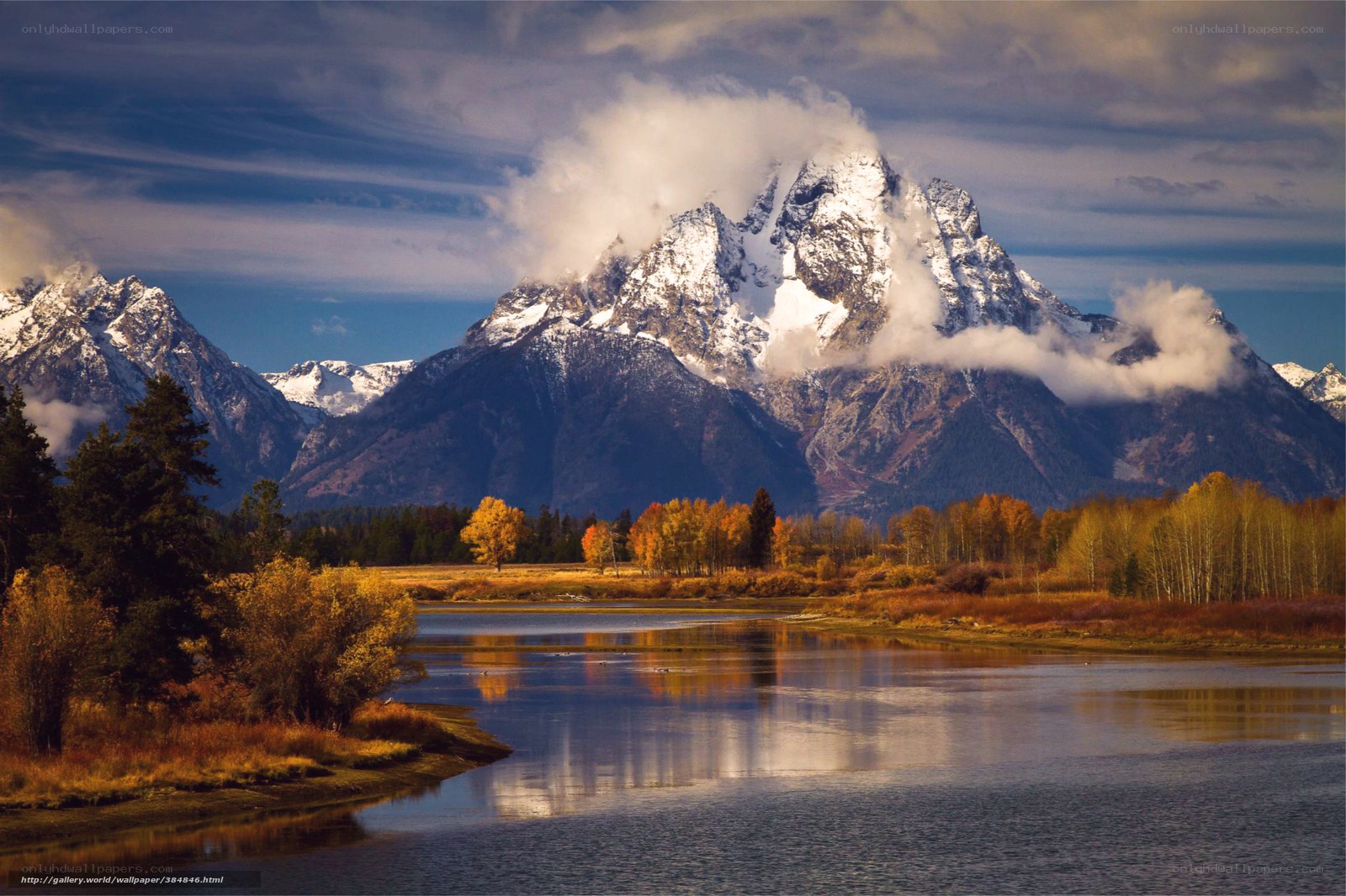 Autumn mountains and river