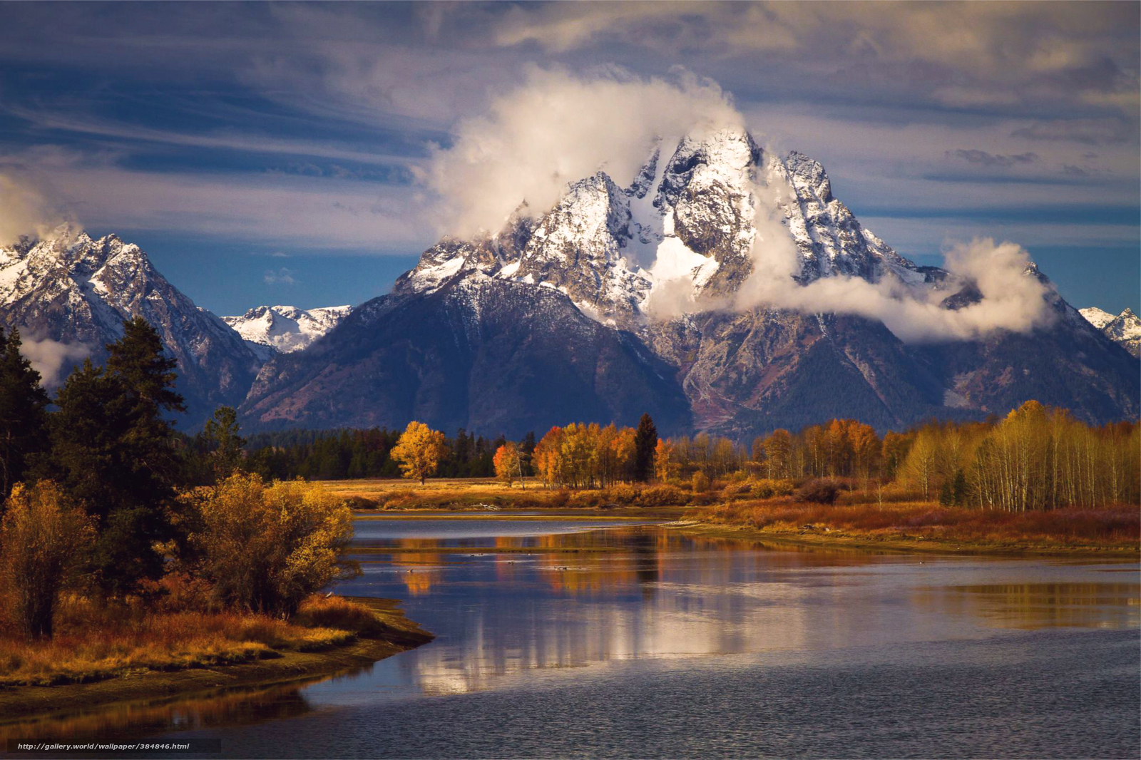 Autumn mountains and river
