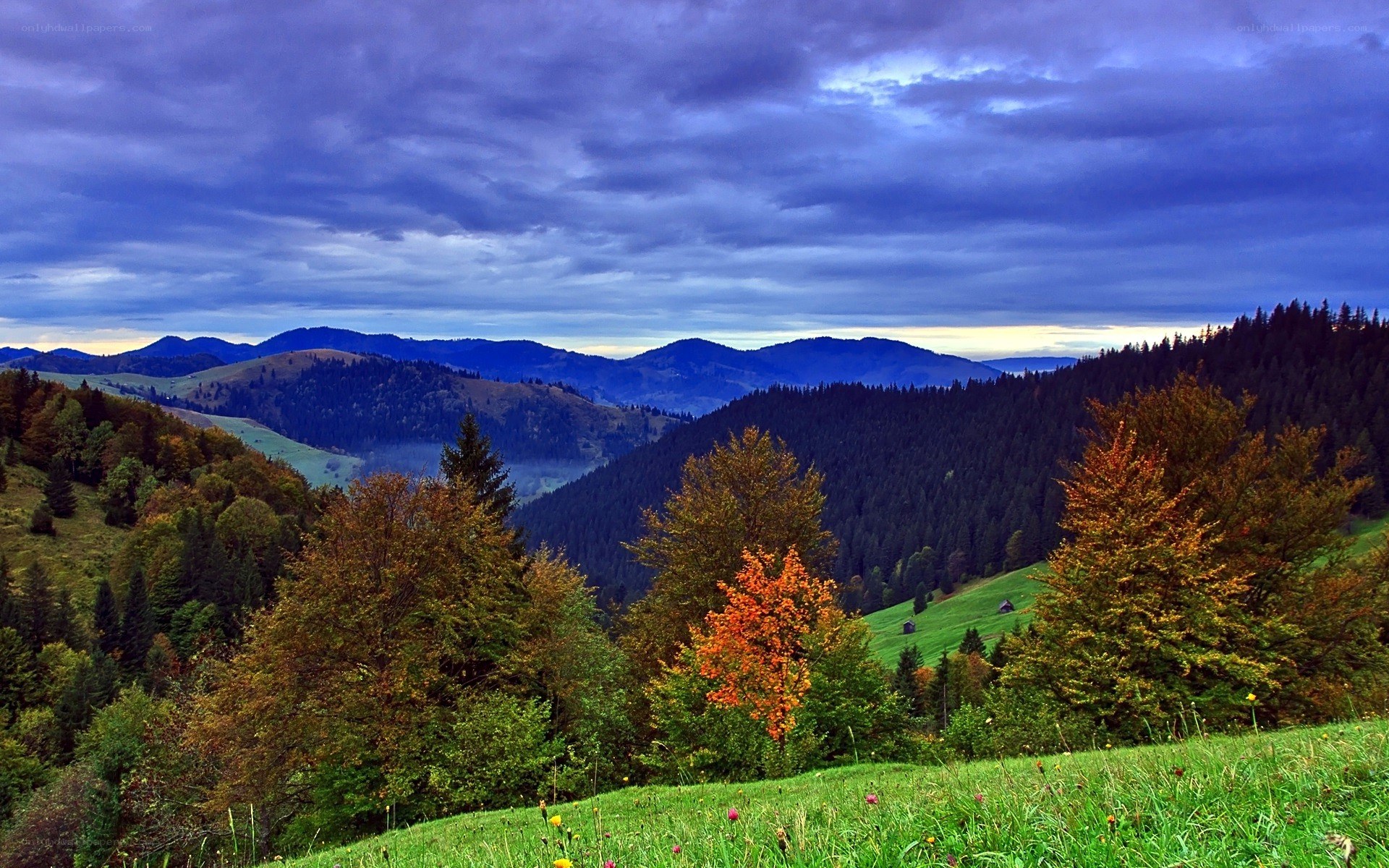Autumn mountains at dusk