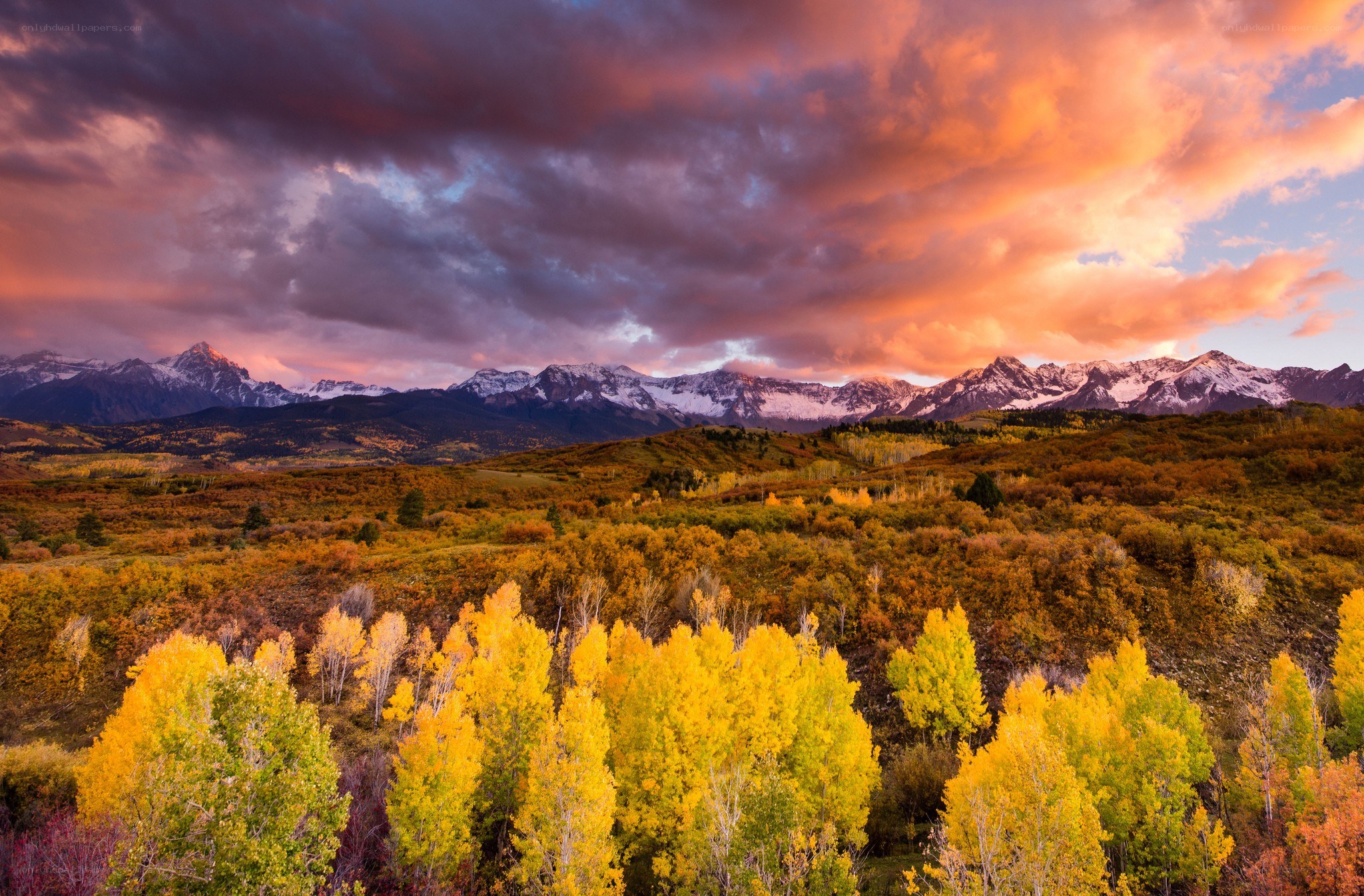 Autumn mountains at sunset