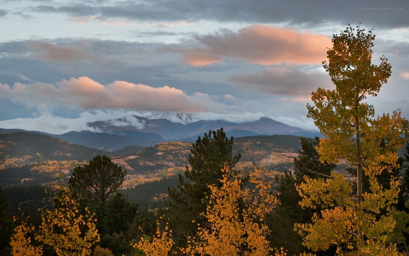 Autumn mountains at sunset