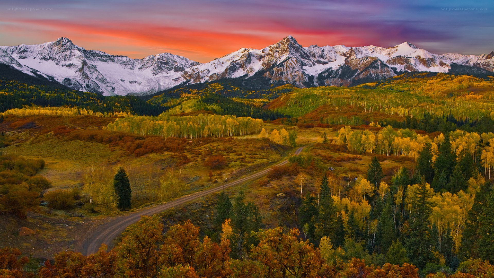 Autumn mountains at sunset