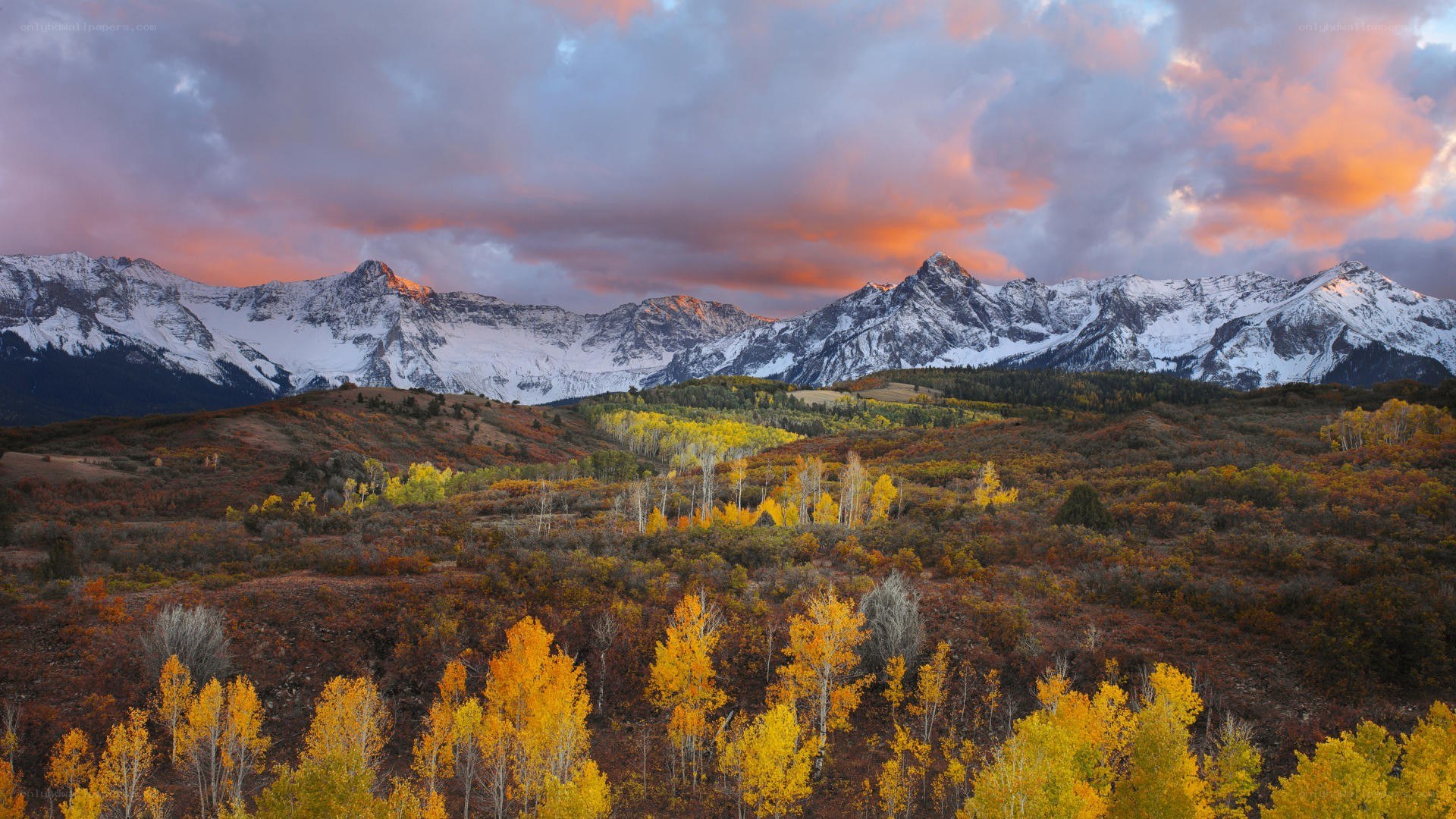 Autumn mountains at sunset