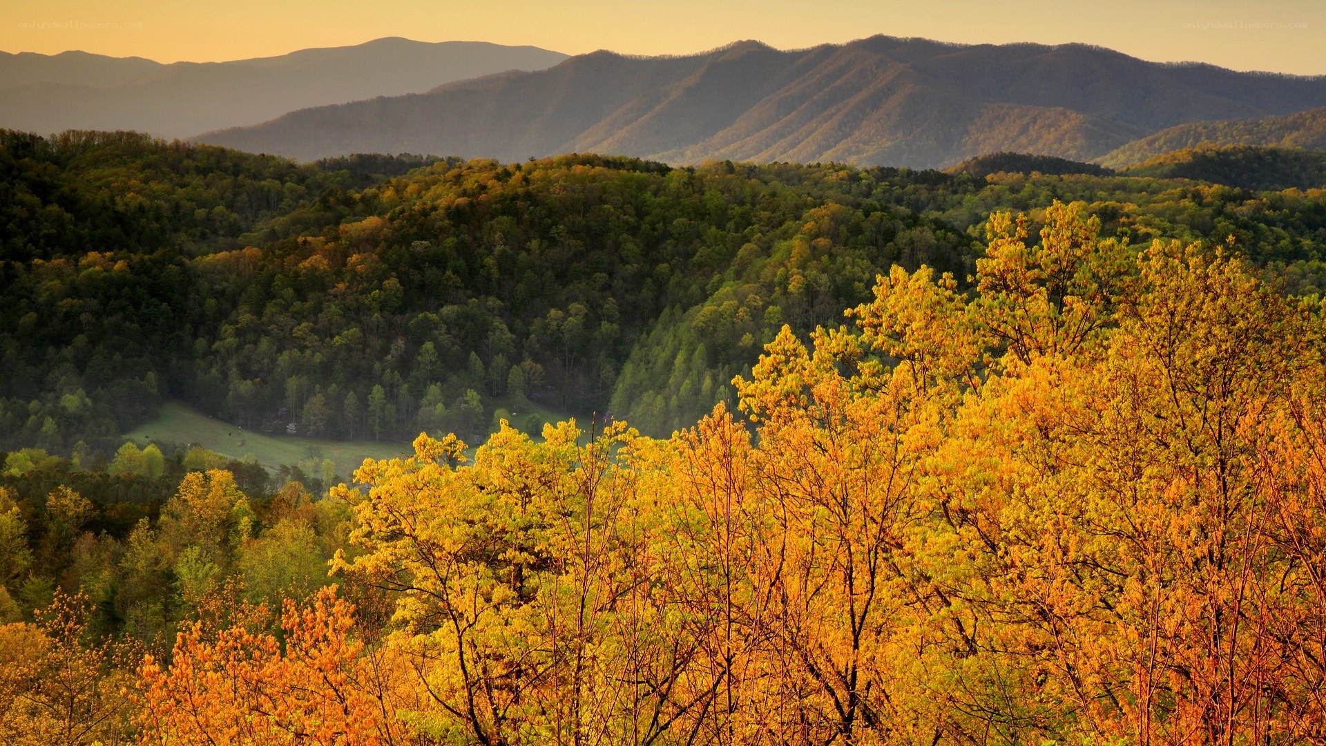 Autumn mountains at sunset