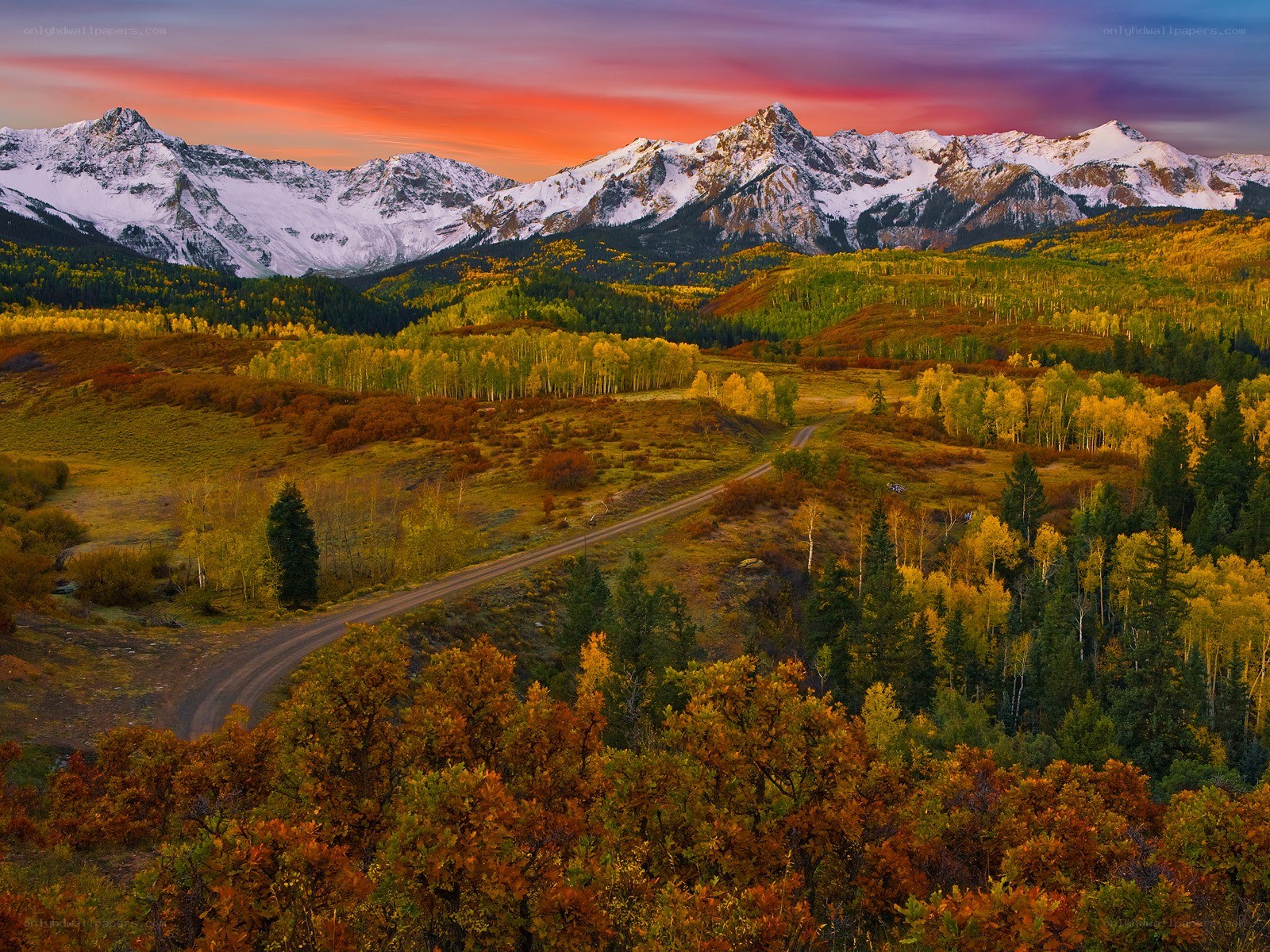 Autumn mountains at sunset