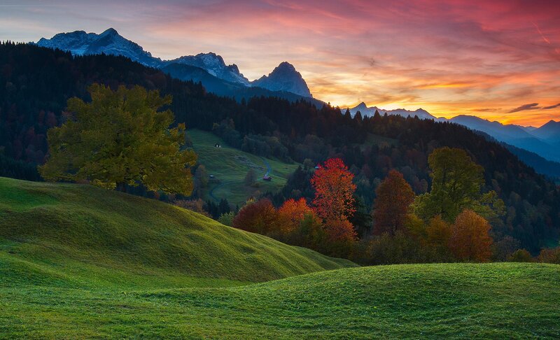 Autumn Mountains at Sunset — Green