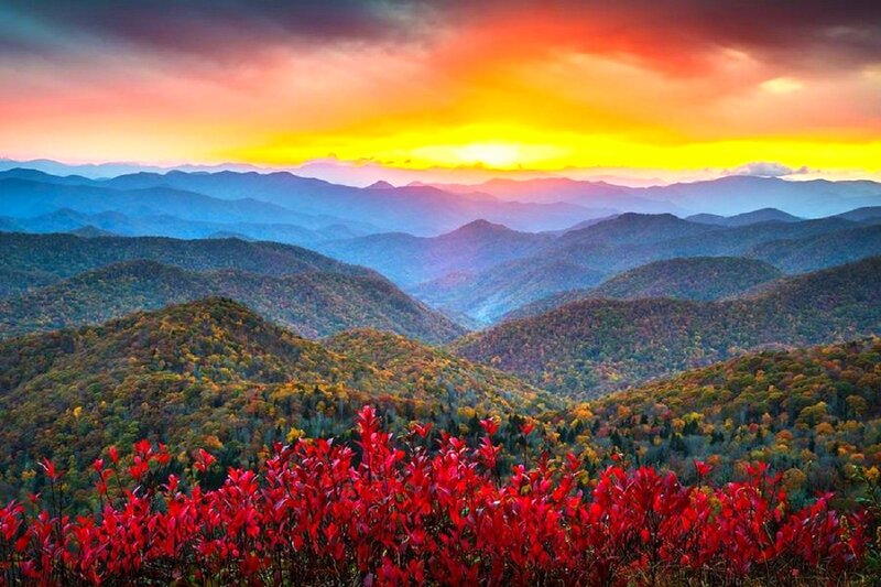 Autumn Mountains at Sunset — Red