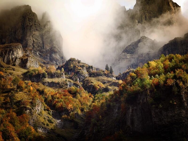 Autumn mountains in mist