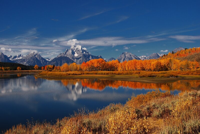 Autumn mountains reflected in a lake