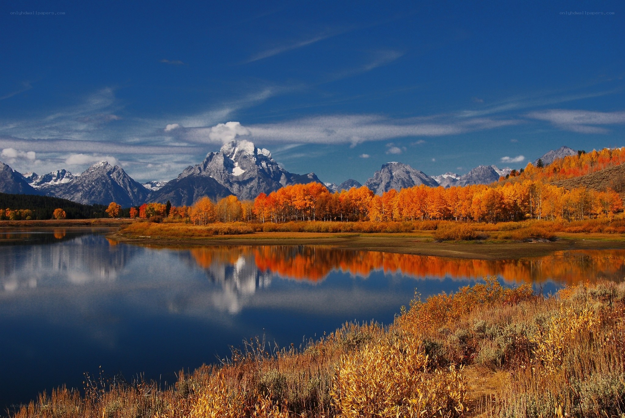 Autumn mountains reflected in a lake