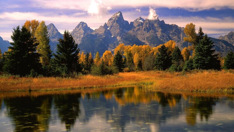 Autumn mountains reflected in a lake