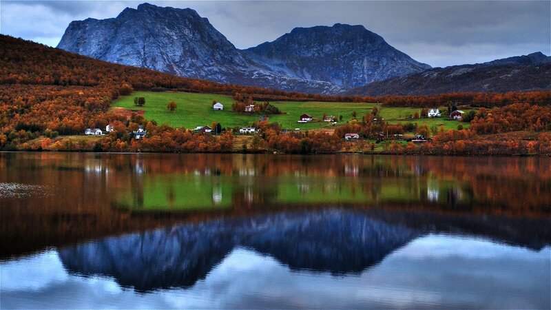 Autumn mountains reflected in a lake