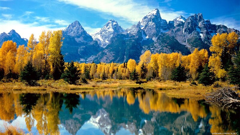 Autumn mountains reflected in a lake