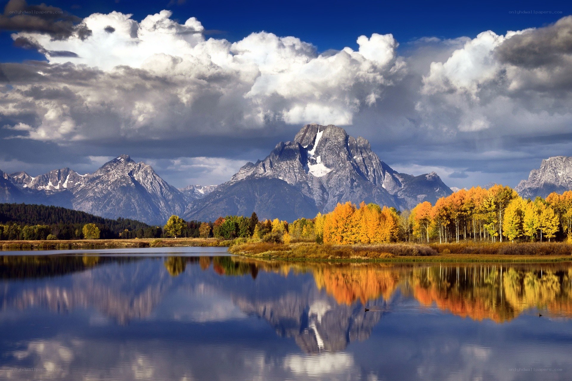 Autumn mountains reflected in a lake