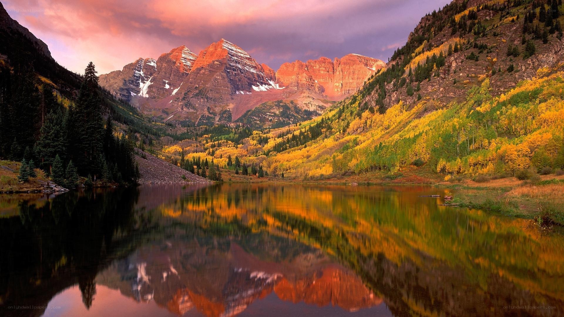 Autumn mountains reflected in a lake