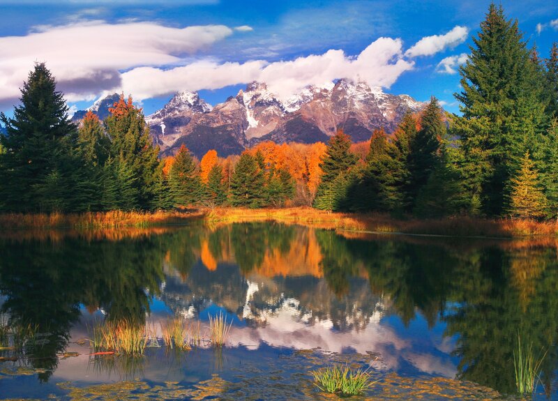Autumn mountains reflected in a lake