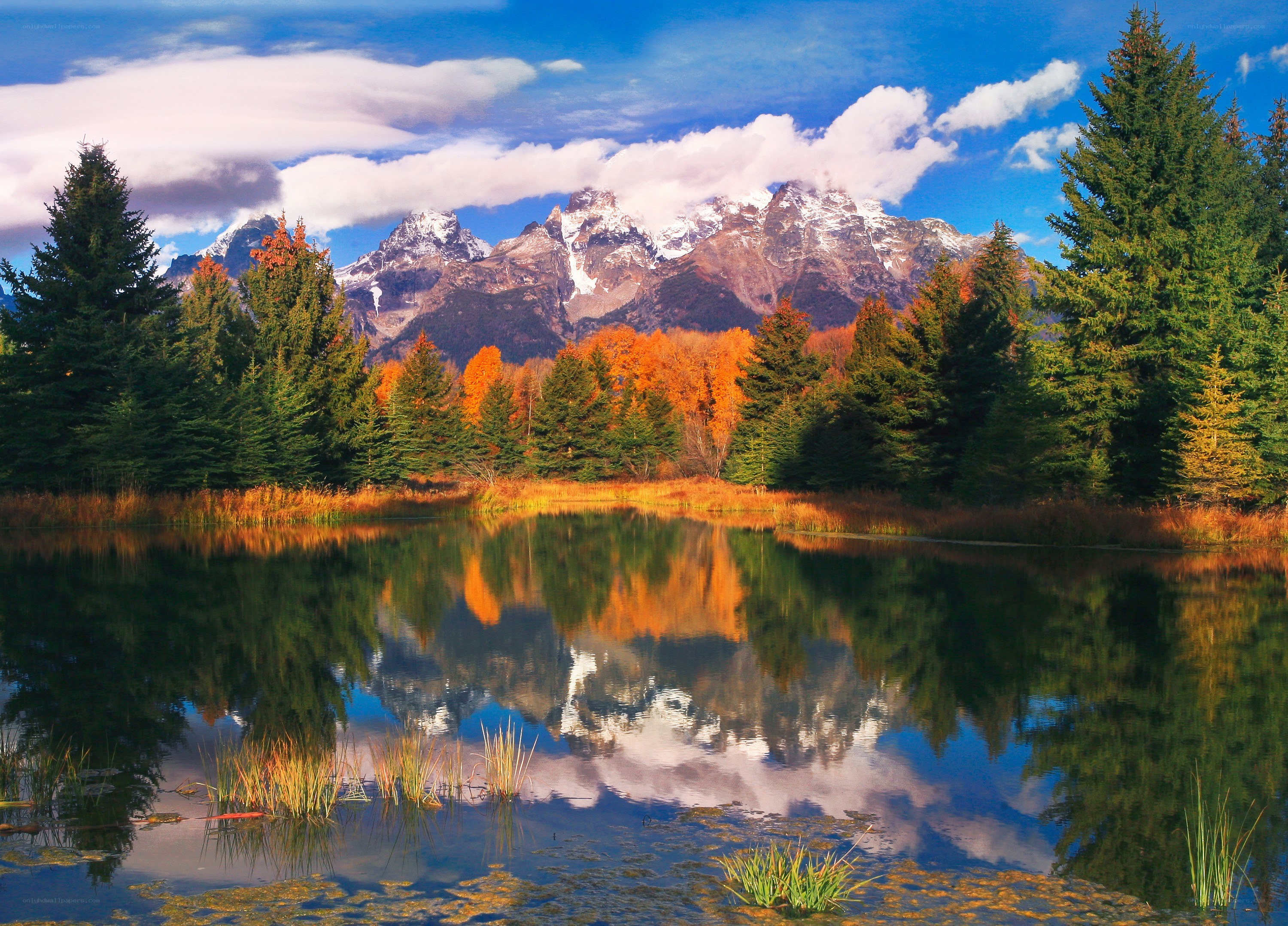 Autumn mountains reflected in a lake