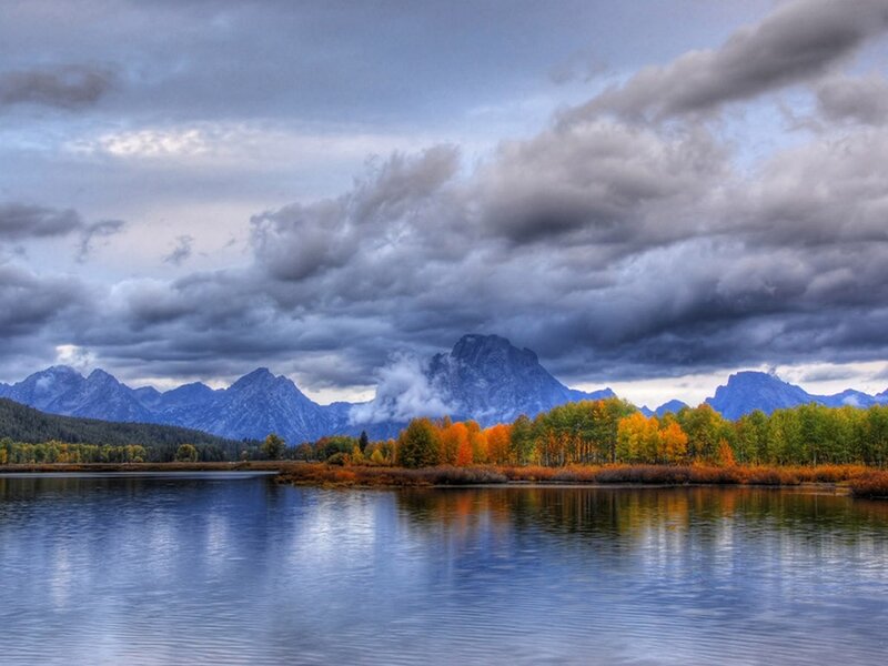 Autumn mountains reflected in a lake