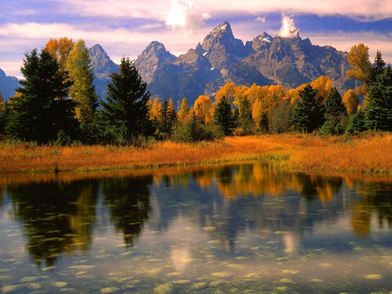 Autumn mountains reflected in a lake