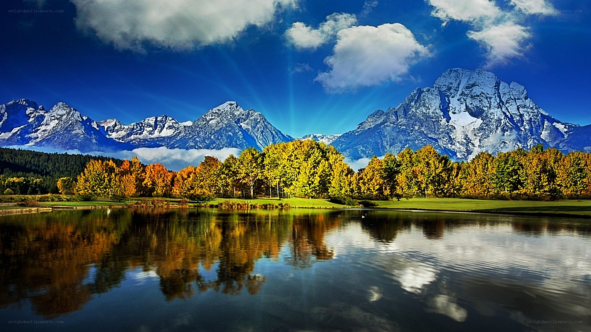 Autumn mountains reflected in lake