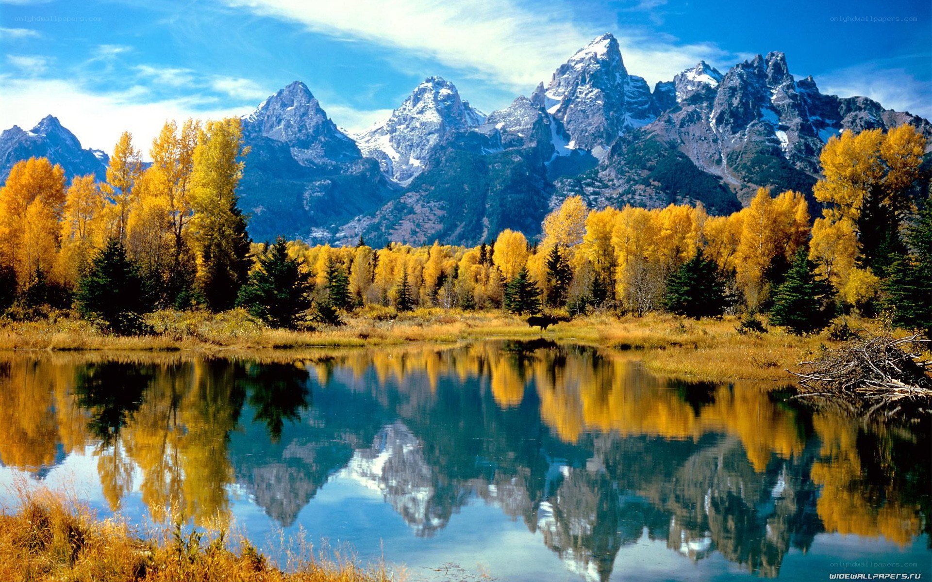 Autumn mountains reflected in lake