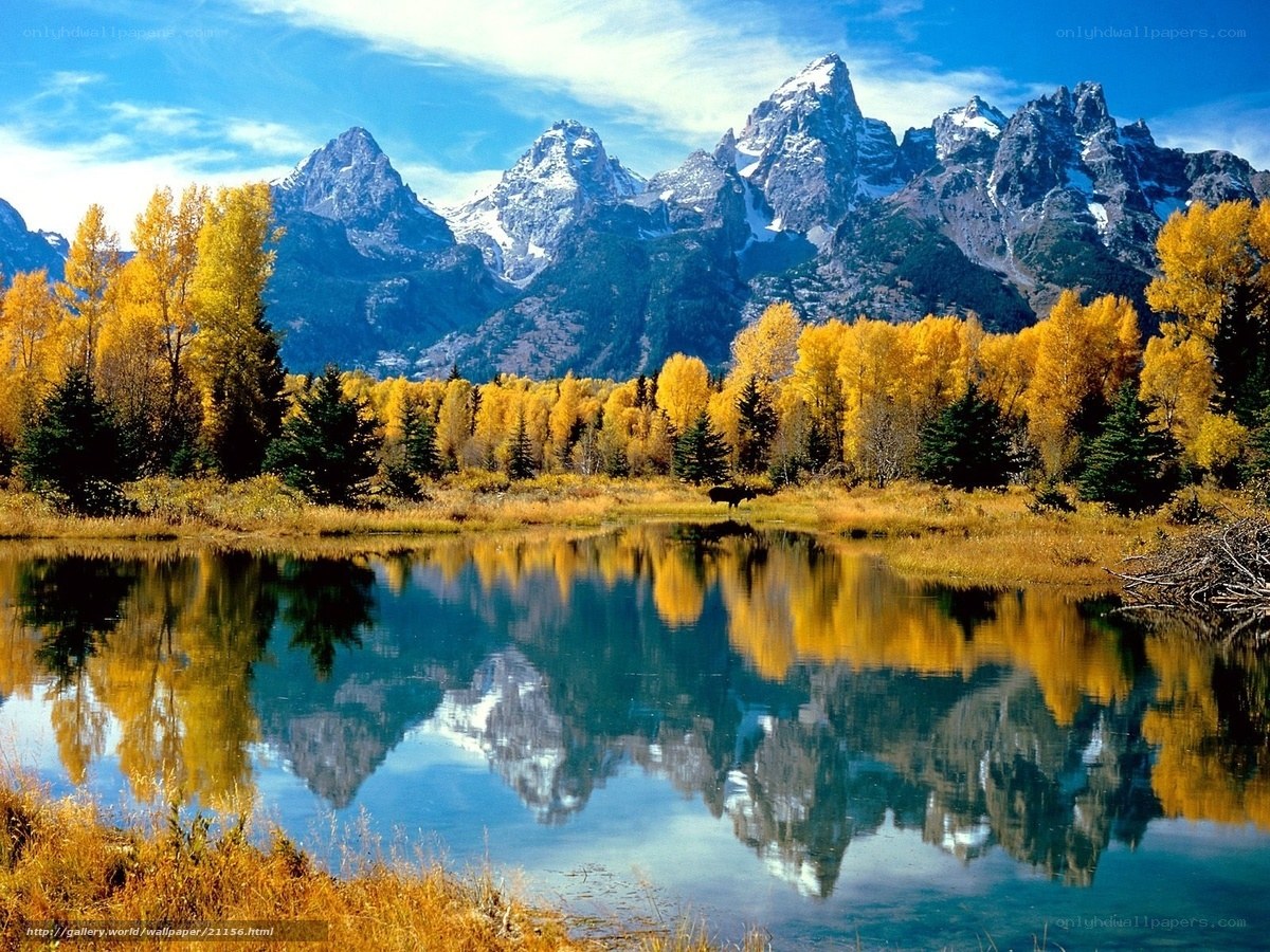 Autumn mountains reflected in lake