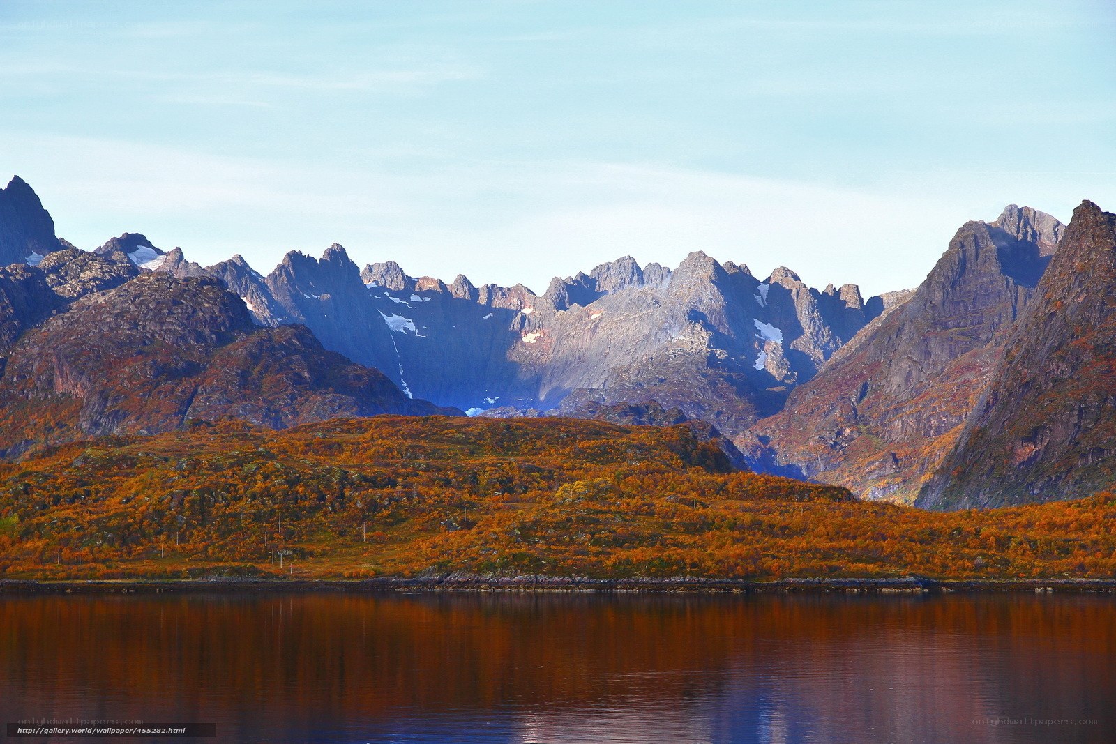 Autumn mountains reflected in water