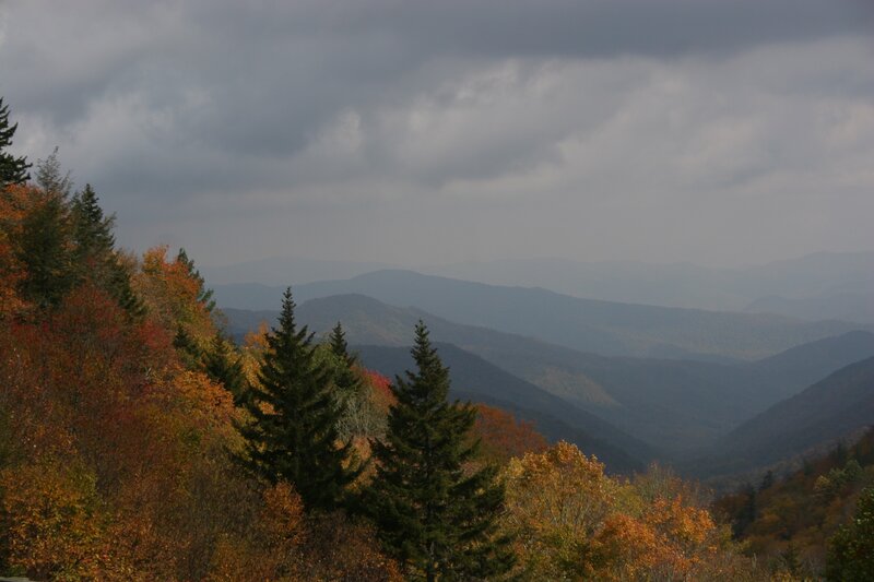 Autumn mountains under cloudy sky