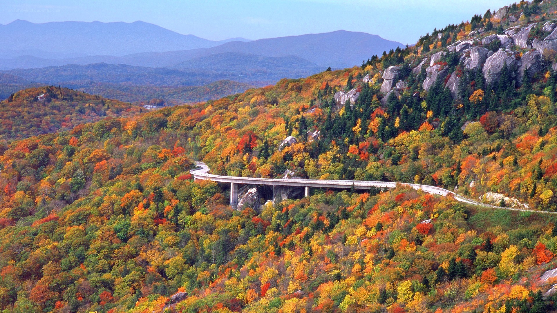 Autumn mountains with bridge