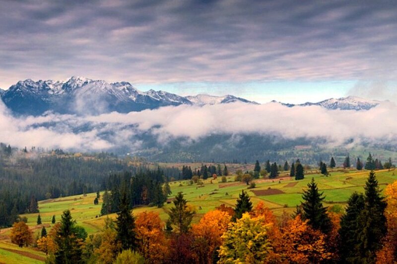 Autumn mountains with clouds