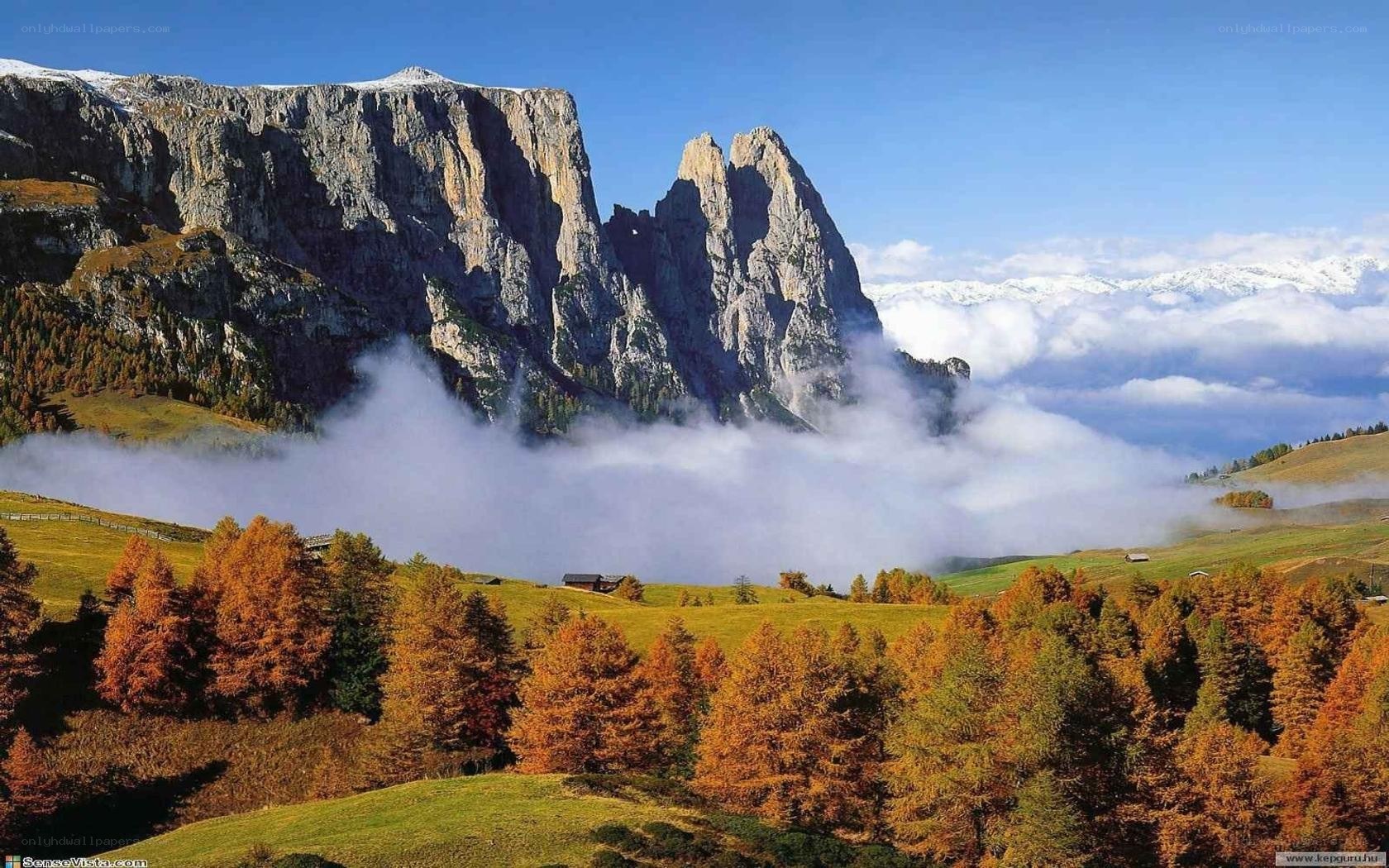 Autumn mountains with clouds