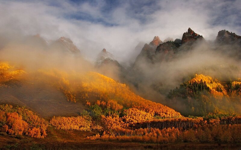 Autumn Mountains with Fog — Orange